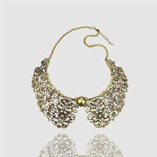 Women Vintage Hollow Gold Peter Pan Collar Choker Pendant Necklace 