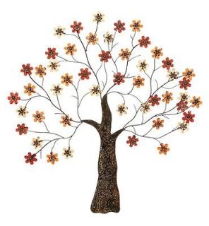Large Contemporary Metal Tree Wall Decor w/ Flower Accents Art Plaque