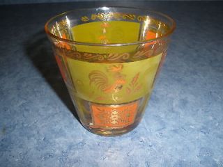 VINTAGE CULVER ON THE ROCKS GLASS GREEN AND ORANGE RARE PATTERN