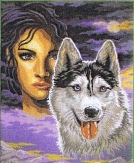 Wolf Spirit Guardian Native American Maiden Tapestry Canvas