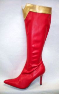 Red Gold Stretch Wonder Woman Supergirl Costume Knee Boots Shoes size 