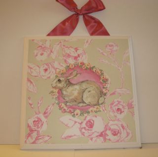   Smith Designs Rose Toile W/ Bunny Artist Signed Wood Board Giclee
