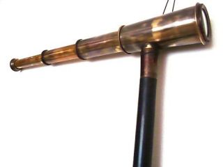 telescope on walking stick brass wood folding 