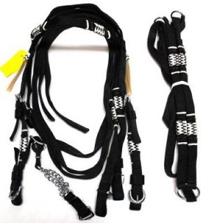 Newly listed Black Nylon Rawhide Trim Horse Bridle Set Horse Tack
