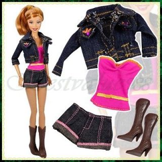   Jeans Coat Pants Shorts Short Vest Boots Clothes Set For Barbie Doll
