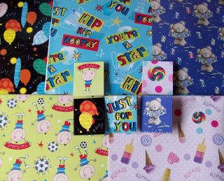 KIDS BIRTHDAY GIFT WRAPPING PAPER + MATCHING TAG 69 x 49cm 5 DESIGNS 