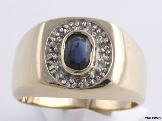   Sapphire & Diamond Mens Fashion Ring   10k Yellow White Gold A+