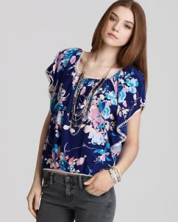 Yumi Kim NEW Blue Butterfly Sleeves Banded Hem Floral Pattern Cabo 