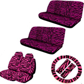 13 pc hot pink black zebra print car seat cover steering wheel belt 