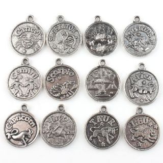   Vintage Silver Tone Constellation Signs Of Zodiac Charms Pendant
