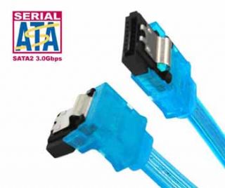 Blue UV 10 SATA II Cable 3GB w Latch Right Angle TO180