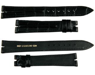 corum 17 x 14mm black crocodile watch strap new