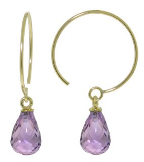 solid yellow gold hoop earrings with natural amethyst briolette drops