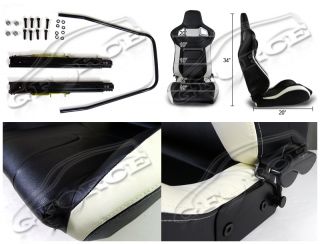 2X Leather Racing Seats Black White Mustang Camaro Probe Neon SRT4 