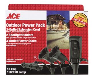 Outdoor Power Pack 3 Outlet Extension Cord 15 foot Christmas 