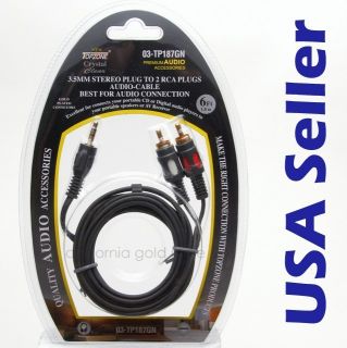 ft Long 3 5mm 2 RCA Plugs STEREO Audio CABLE Aux Jack Patch IPod  