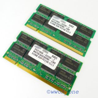 Samsung 1GB Kit 2x512MB PC2100 DDR266 200pin DDR1 SODIMM Laptop Memory 