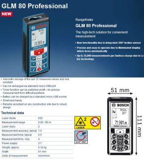 New Bosch GLM 80 Professional Rangefinder 360º Incline Sensor Free 