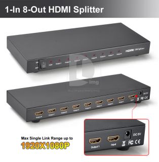 Port 1x8 1 in 8 Out HDMI Splitter Audio Video 1080p HD HDTV STB DVD 