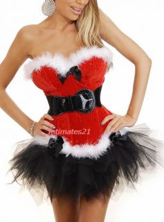 Sexy Holiday Flirt Costume Red Boned Corset Top + TuTu Skirt 