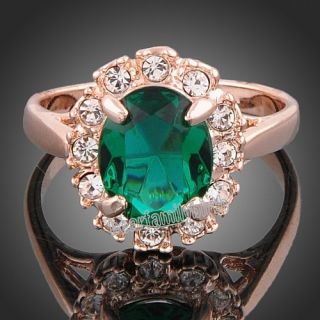 18k rose GOLD Gp Swarovski crystals Emerald vintage ring R186