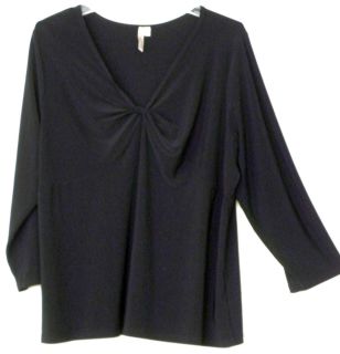 Susan Lawrence Woman Sz 3X 2X 1X Black Knit Top Shirt Tunic Knotted V 