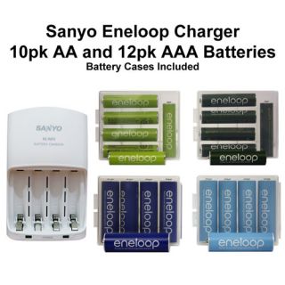   Eneloop Charger with 10pk AA and 12pk AAA Batteries Kit Fast Ship