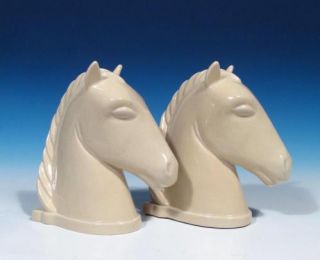 Abingdon Pottery Pair Horsehead Chess Horse Art Deco Ivory Bookends 