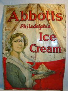 Antique Abbotts Philadelphia Ice Cream Parlor Tin Advertising Country 
