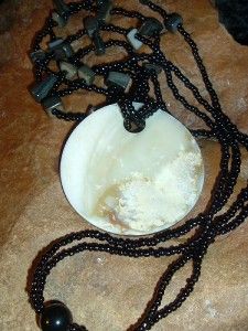   Vintage Natural Stone Glass Beads Large Abolene Center Necklace