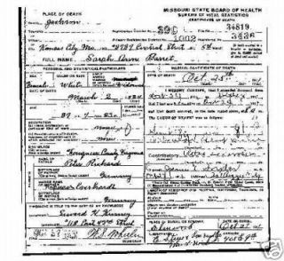 Abraham Lincoln Death Certificate of Abes Girlfriend