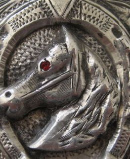 Mexican ALC Silver Gold Belt Buckle Horse Horseshoe