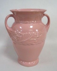 Abingdon Pottery Pink Raised Relief Feather or Leaf 9.75 Vase