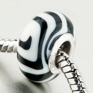   Black White Round Polymer Clay European Charm for Bracelet A75