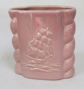 Abingdon Pottery Rope Edged Coral Pink Ships Vase 494