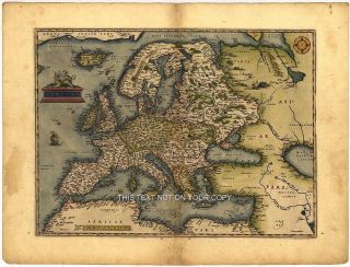 New Europe Evropae Antique Map Abraham Ortelius Reproduction Old 