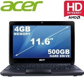 Acer HD LED Aspire One 722 AO722 0828 Laptop Netbook 11 6 500GB 4GB 