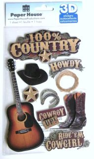 Paper House Music 100 Country Scrapbook 3D Stickers Foil