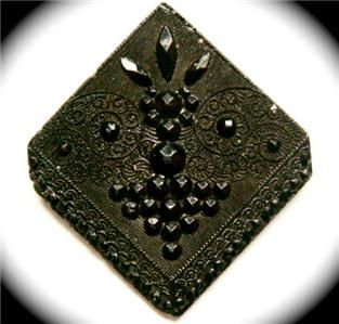 Antique Button Dimensional LG Black Glass Mourning Handkerchief