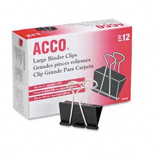 NEW Acco 2 Inch Large Binder Clips Black 12 Pack (A7072100B)