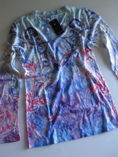 Laura Ashley Active New Blue White Pink Print Shirt Top Blouse Womens 