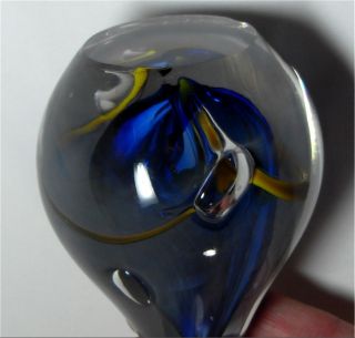   Art Glass Lead Paperweight Adam Jablonski Tear Drop Blue Smoke
