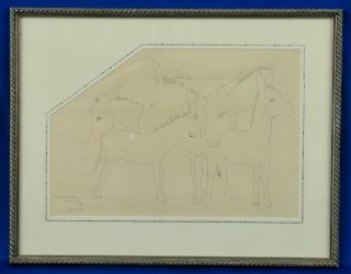   1930 American Artist Martha Adams Drawing Painting of Horses