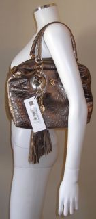 895 Roberto Cavalli Metallic Rose Gold Satchel Leather Purse Bag Just 