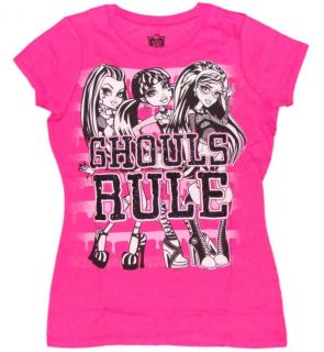 Monster High GHOULS RULE Girls Pink T Shirt Top Medium 7 8 NWT