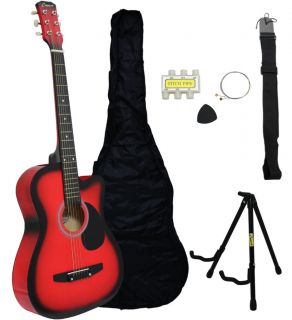   Crescent Beginners RED Cutaway Acoustic Guitar+STAND+Accessory Pack