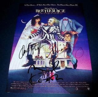 BEETLEJUICE x3 PP SIGNED MOVIE POSTER 12X8 KEATON