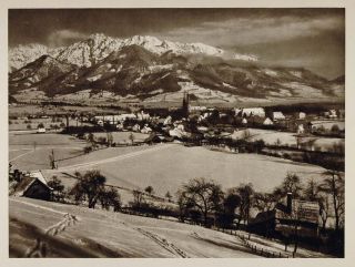 1928 Admont Styria Austria Austrian Town Winter Snow Original 