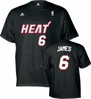 Lebron James Adidas Black Name and Number Miami Heat T Shirt
