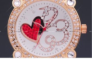 Brits Crystal Red Heart Leather Lady Quartz Watch Gift